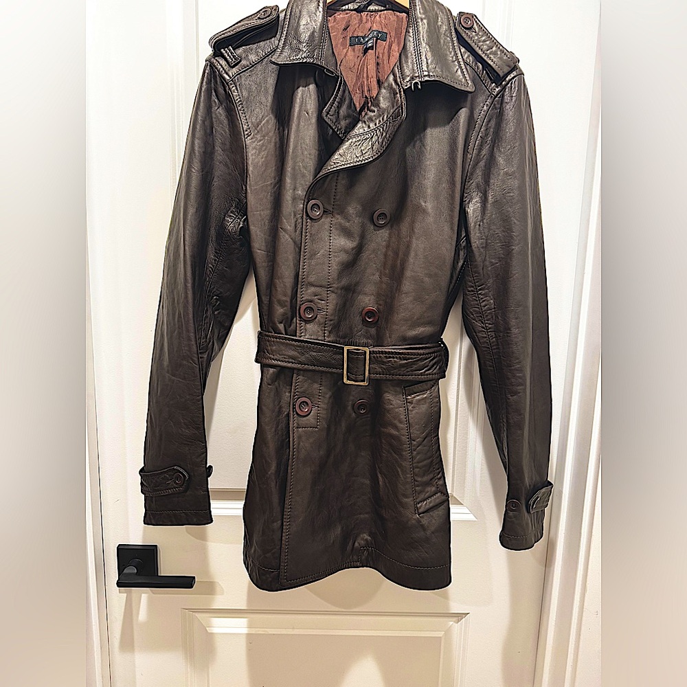 Theory leather jacket brown leather great condition size Medium